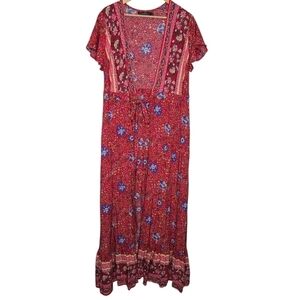 ZESICA Womens Boho Short Sleeve Colorful Floral Tie Kimono Duster Size Large